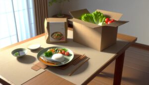 パルシステムのカタログ配達ボックスと、届いた食材で作った家庭料理