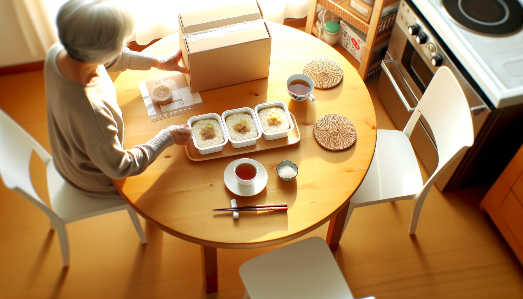 70代以上の親世代向け冷凍宅食5選のアイキャッチ - 高齢の親が冷凍宅食を受け取る温かい家庭シーン