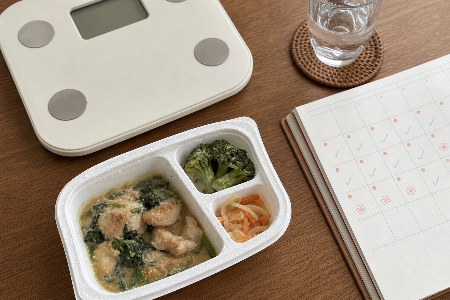 冷凍宅食×ダイエット|2ヶ月続けて落ちた体重と続け方のコツ【2026年版】の自然光撮影風アイキャッチ